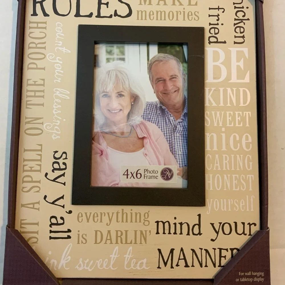 Photo Frame Southern Rules Phrases Farmhouse Country Theme Table Wall Decor 4x6